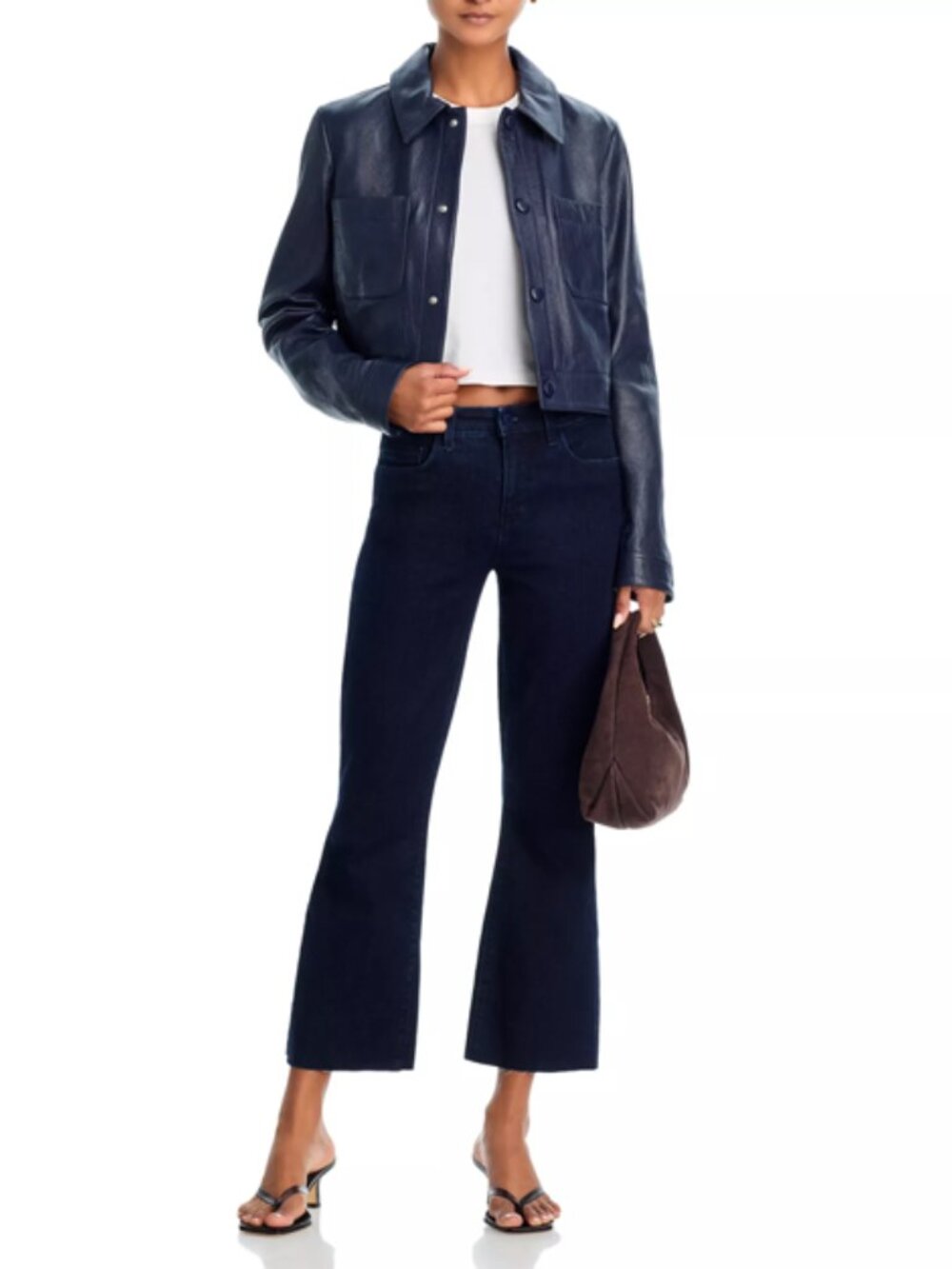 L'Agence Kendra Mid-Rise Cropped Flare Jean 30 Womens Dark Indigo Luxury Boho